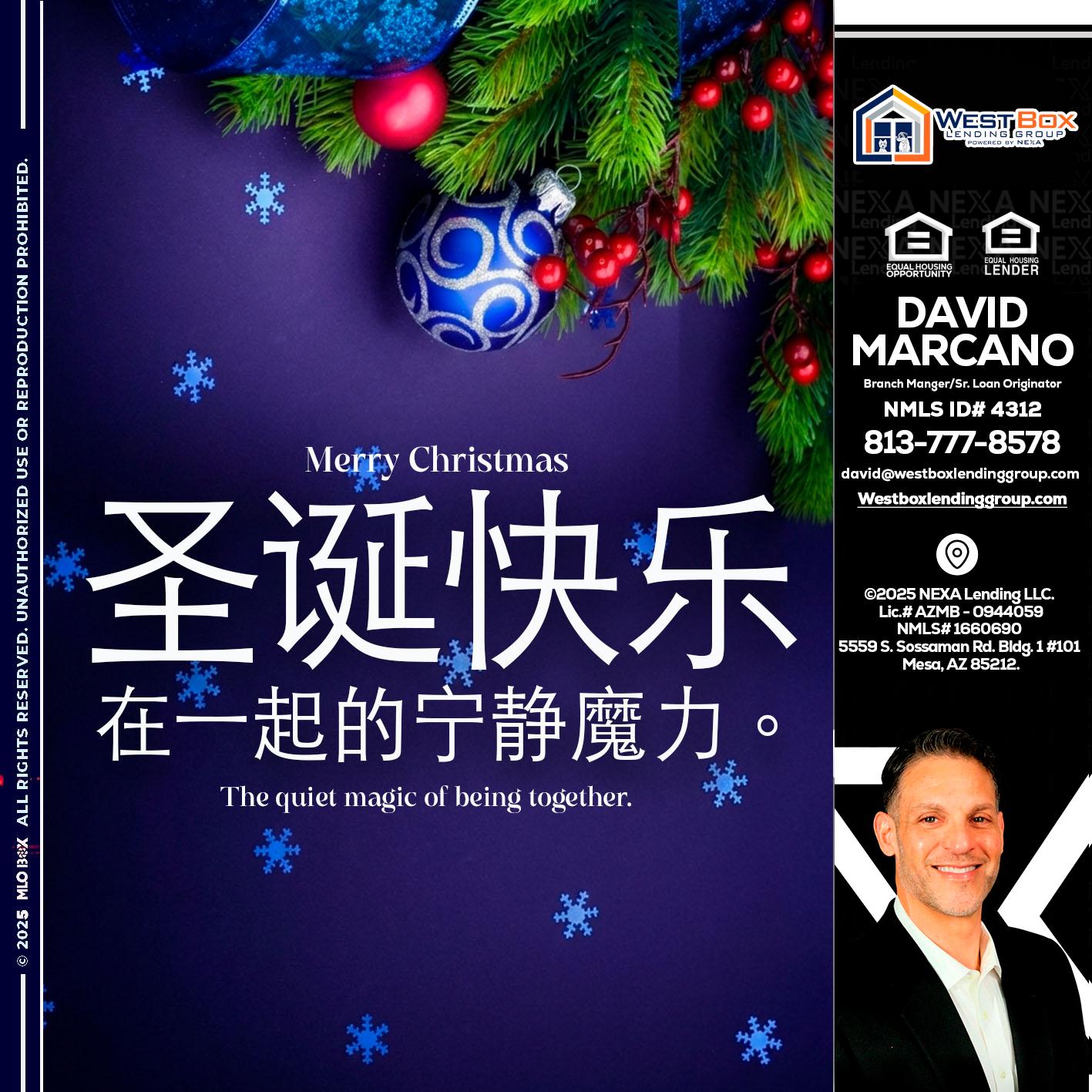 圣诞快乐 在一起的宁静魔力。 - David Marcano -Branch Manger/Sr. Loan Originator
