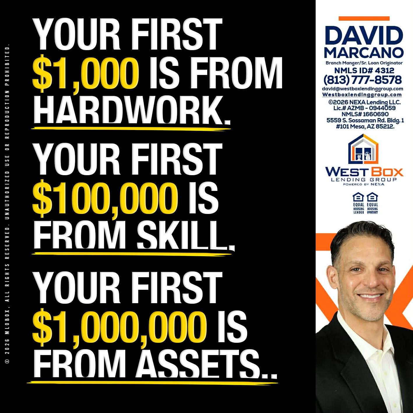 YOUR FIRST $1000 - David Marcano -Branch Manager/Sr. Loan Originator