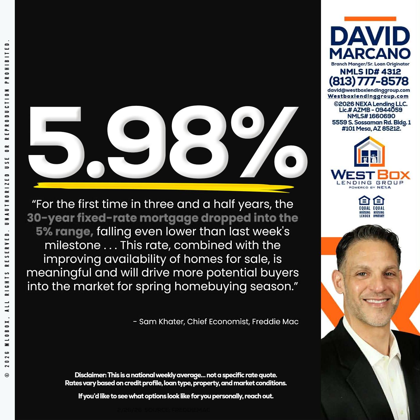 5.98% - David Marcano -Branch Manager/Sr. Loan Originator