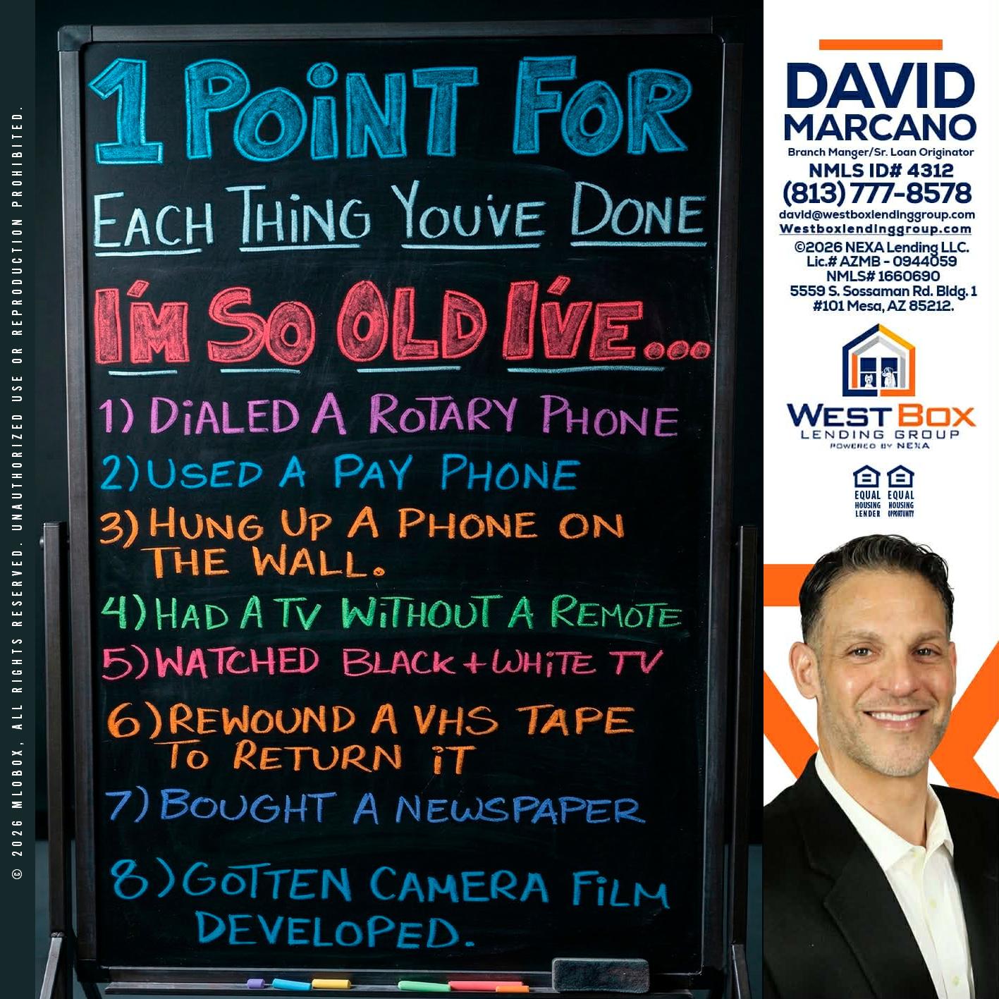 1 point for - David Marcano -Branch Manager/Sr. Loan Originator