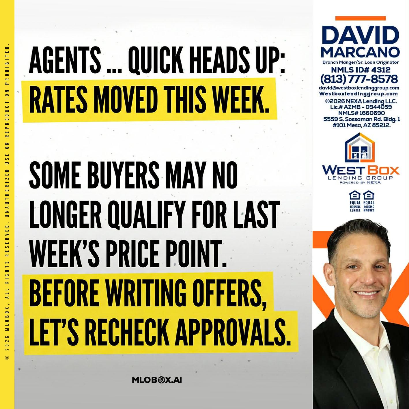 agents quick heads up - David Marcano -Branch Manager/Sr. Loan Originator