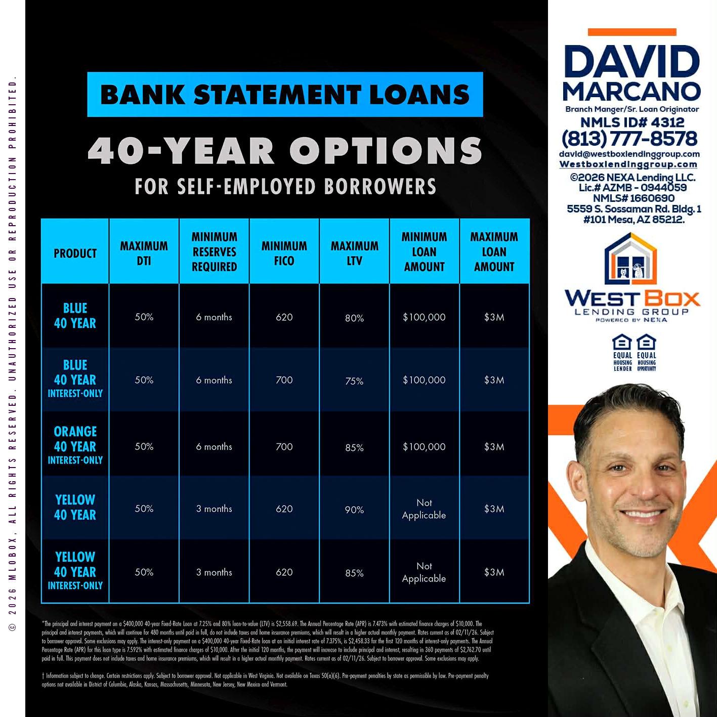 40 YR. OPTIONS - David Marcano -Branch Manager/Sr. Loan Originator