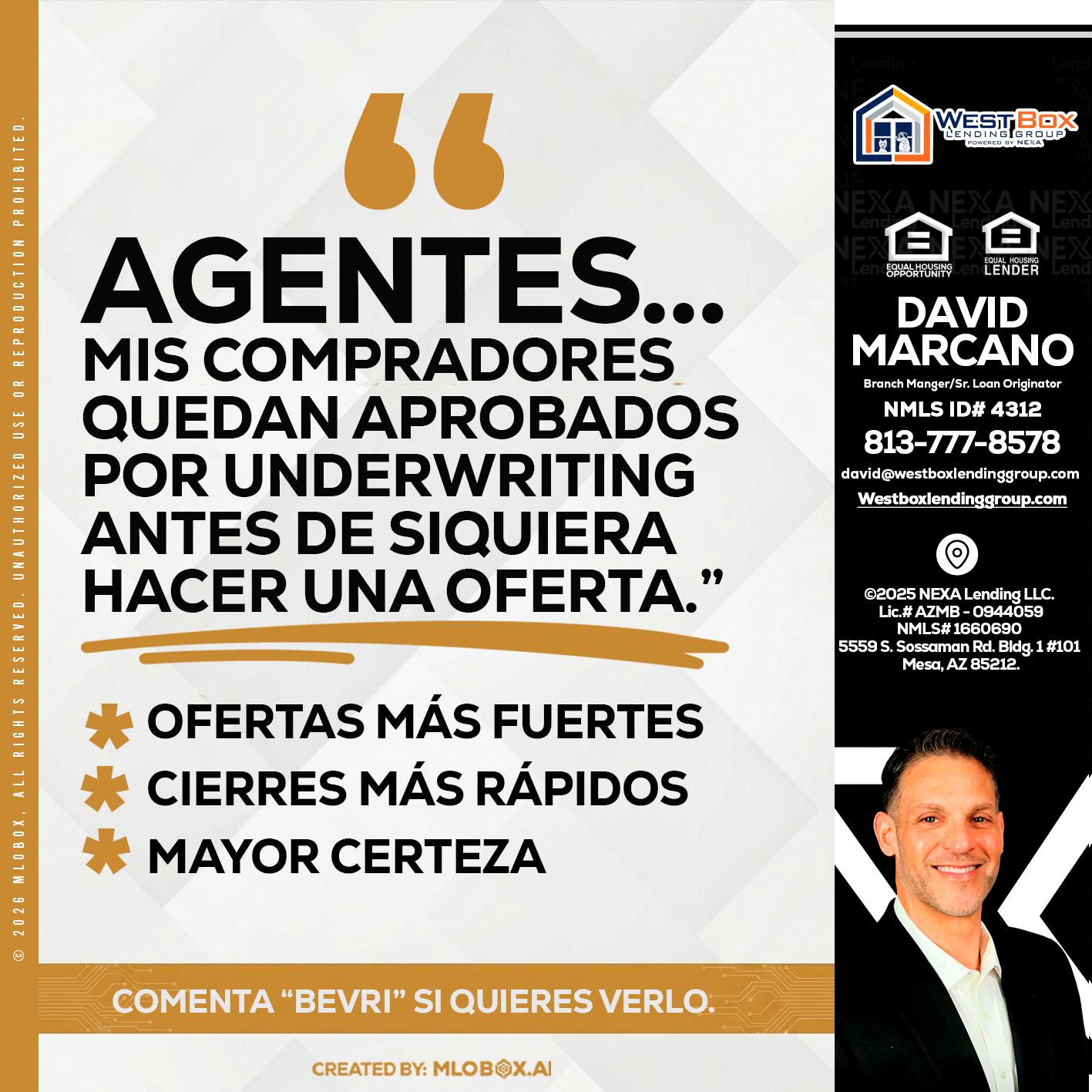 AGENTES - David Marcano -Branch Manager/Sr. Loan Originator