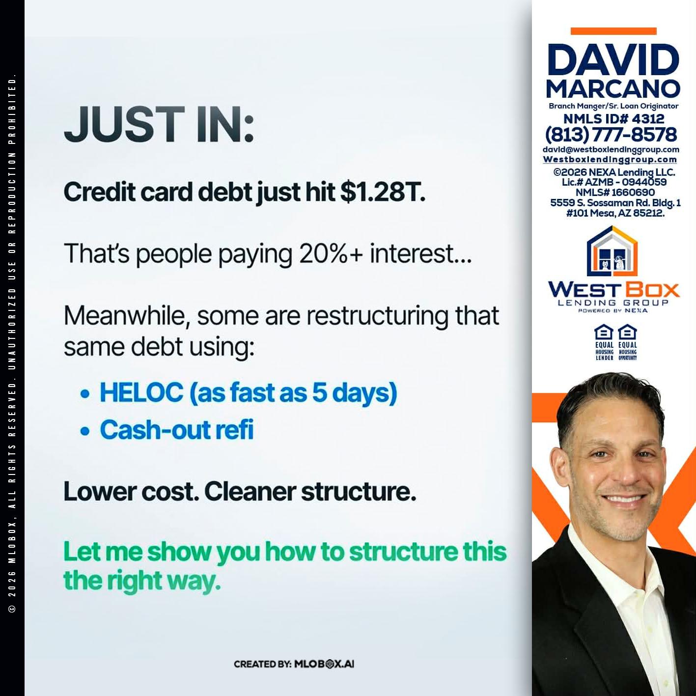 JUST IN - David Marcano -Branch Manager/Sr. Loan Originator