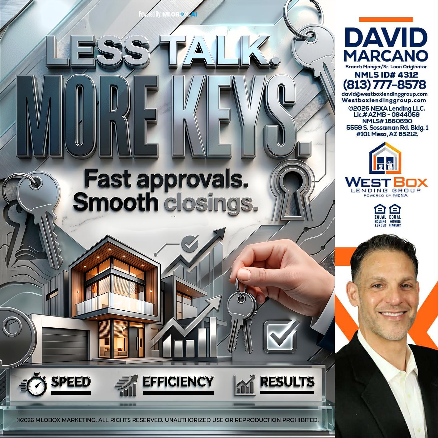 LESS TALK, MORE KEYS! - David Marcano -Branch Manager/Sr. Loan Originator