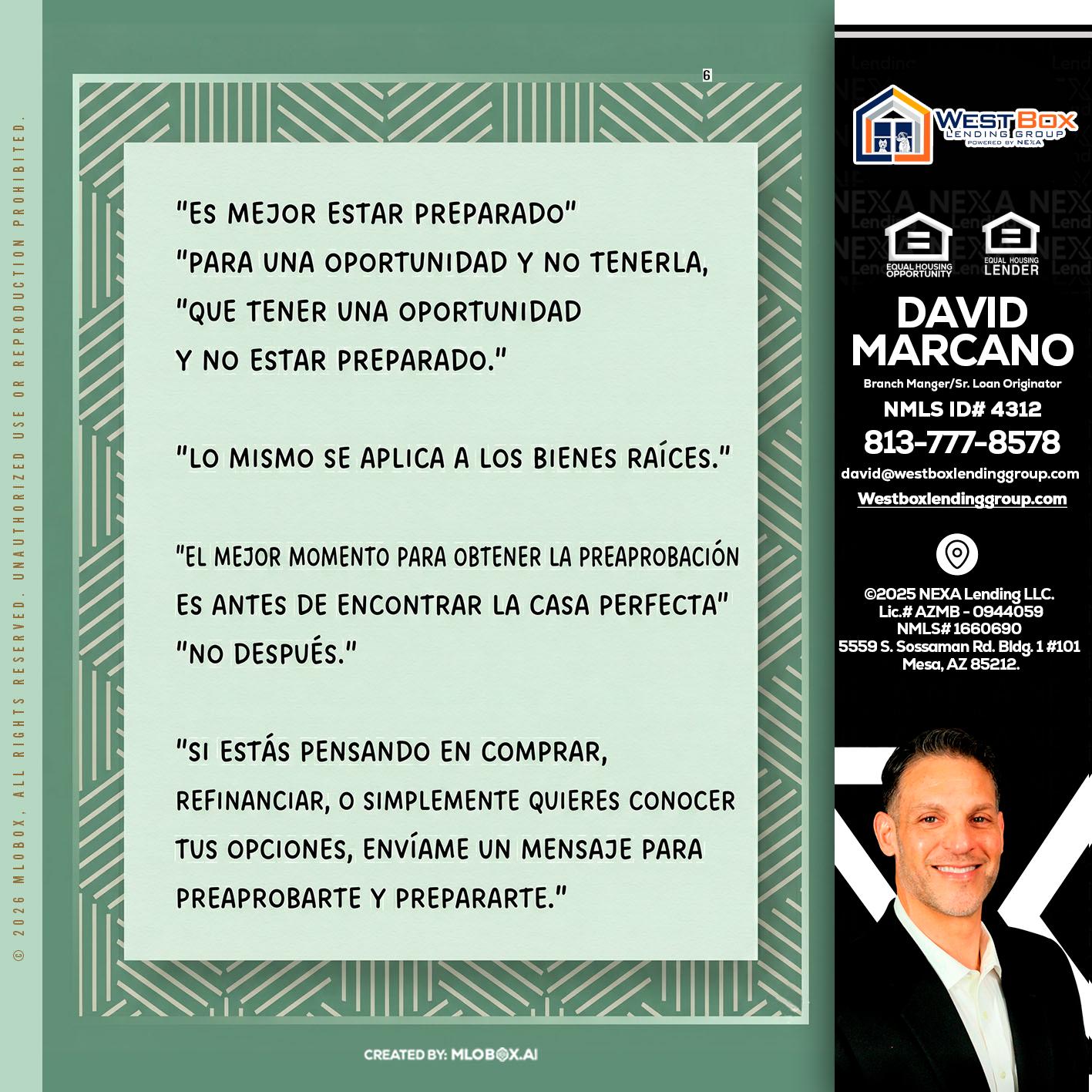 ES MEJOR ESTAR PREPARADO - David Marcano -Branch Manager/Sr. Loan Originator