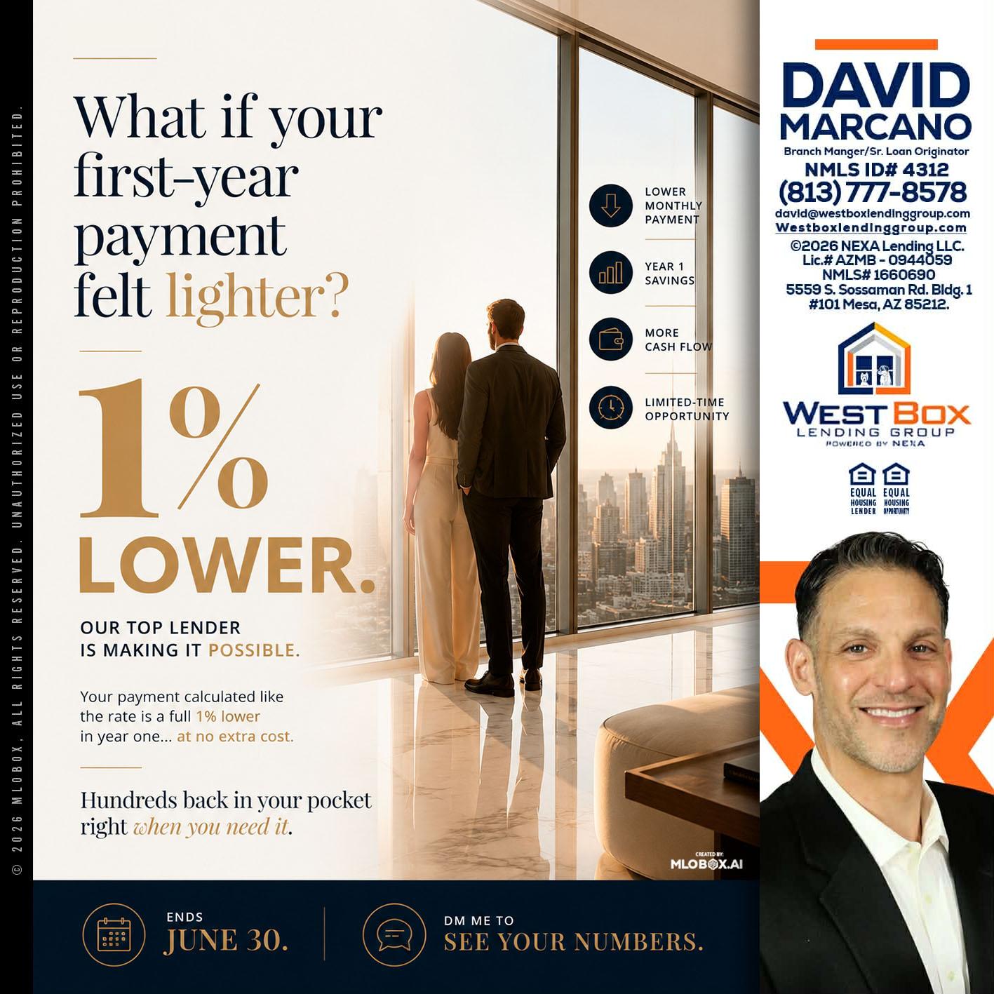 1% lower - David Marcano -Branch Manager/Sr. Loan Originator