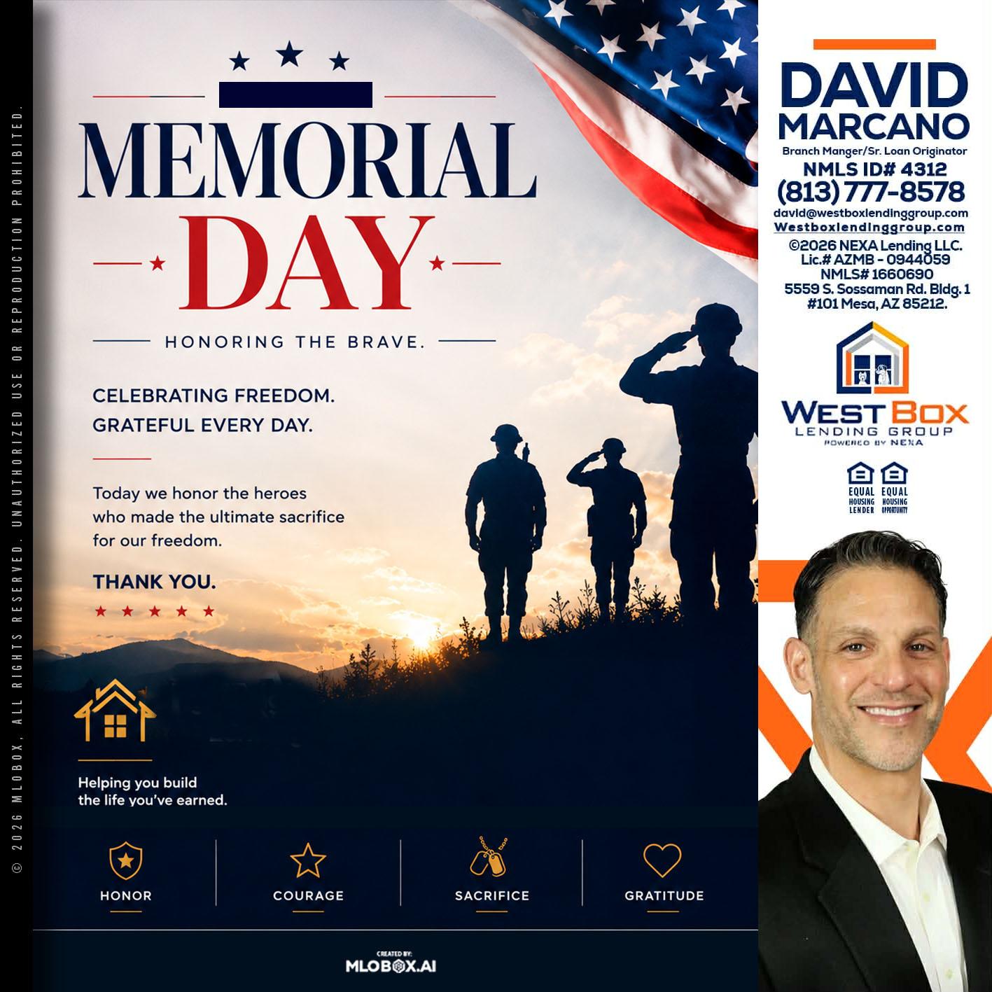 MEMORIAL DAY - David Marcano -Branch Manager/Sr. Loan Originator