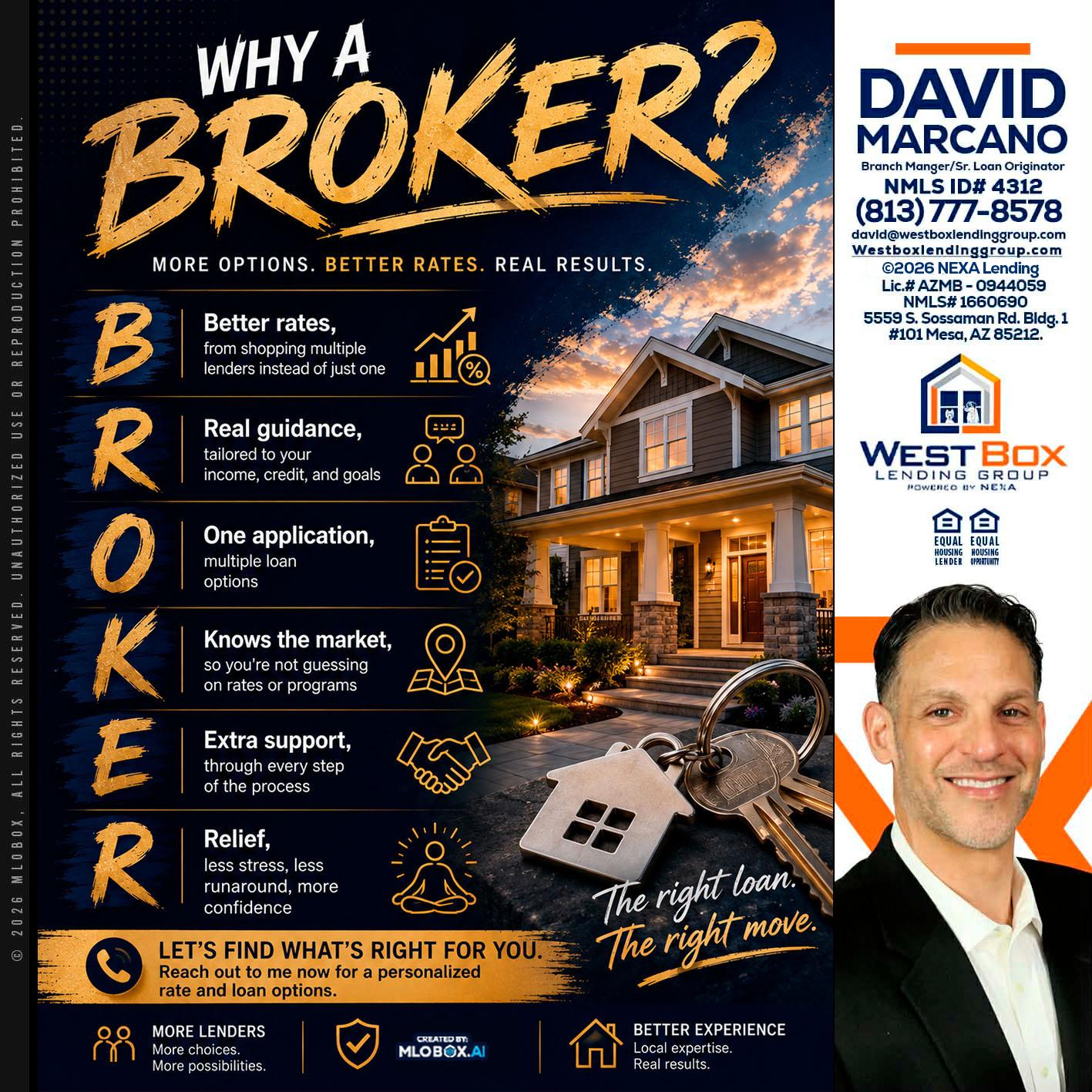 WHY A BROKER? - David Marcano -Branch Manager/Sr. Loan Originator