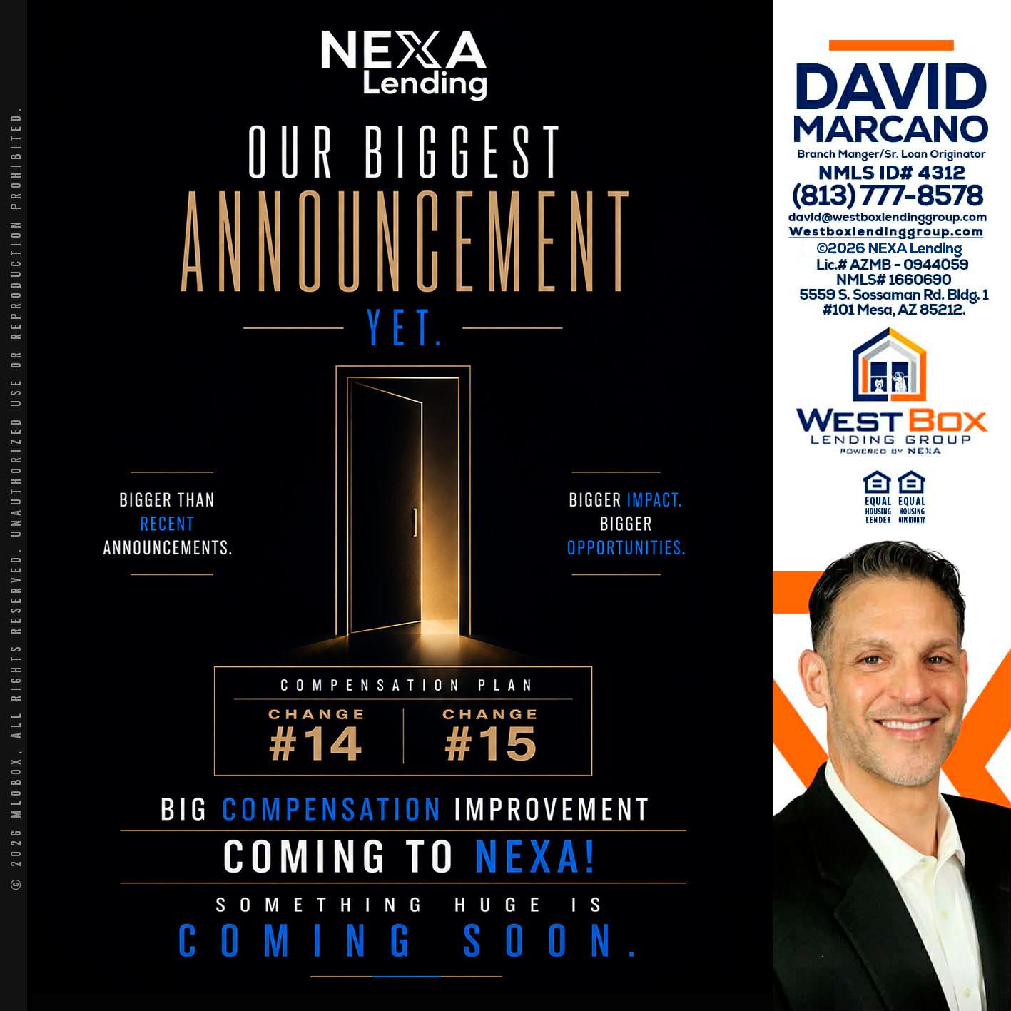 ANNOUNCEMENT - David Marcano -Branch Manager/Sr. Loan Originator