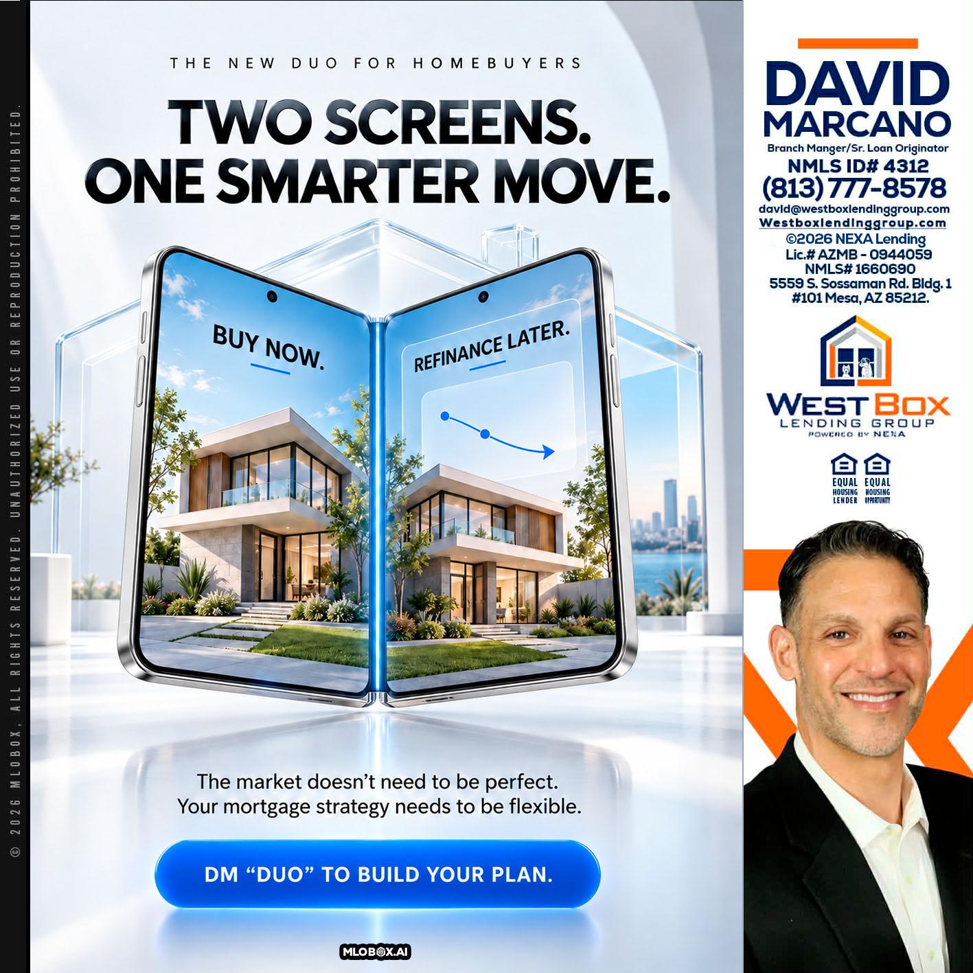 TWO SCREENS - David Marcano -Branch Manager/Sr. Loan Originator