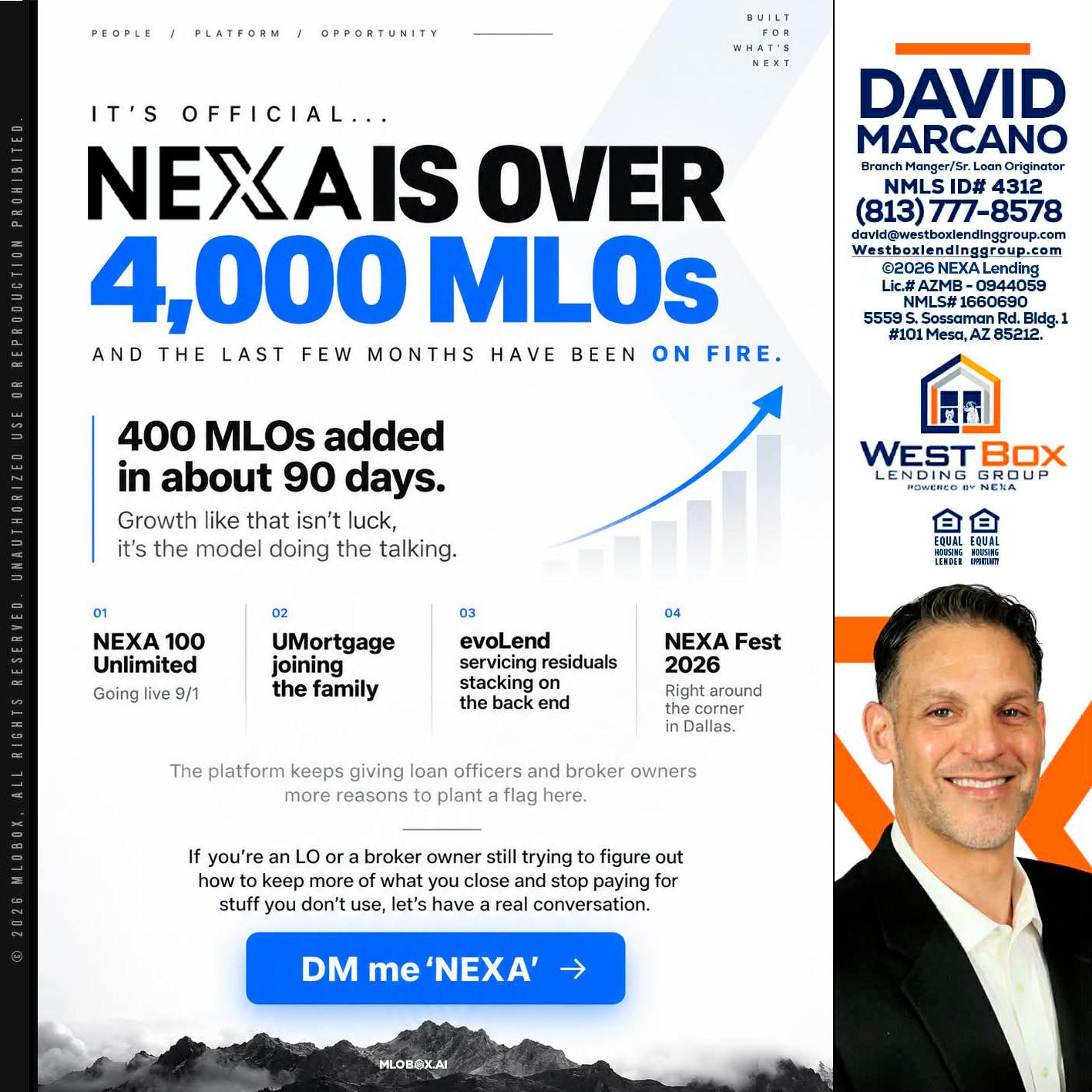 NEXA IS OVER 4000 MLOs - David Marcano -Branch Manager/Sr. Loan Originator