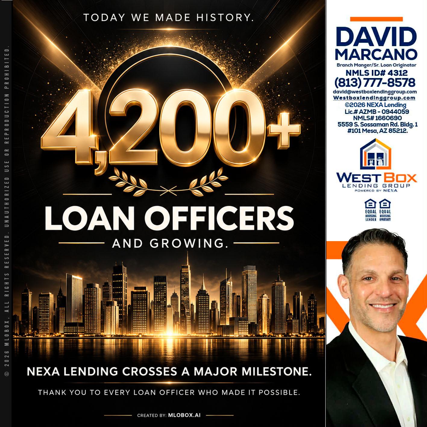 4200+. MLOs - David Marcano -Branch Manager/Sr. Loan Originator
